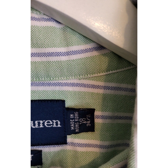 Ralph Lauren Shirt Men 18-34/35 Green Blue Striped Flesh Pony Casual Button Down - Picture 5 of 9
